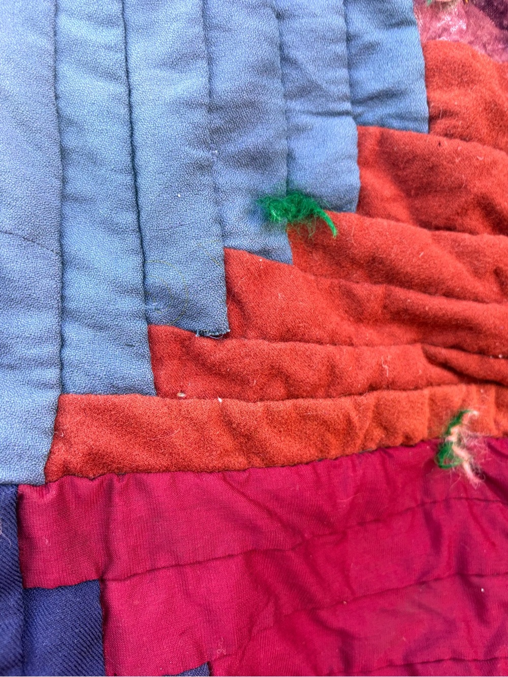 Handmade Patchwork Quilt - Deep Red, Navy - Picture 5 of 12
